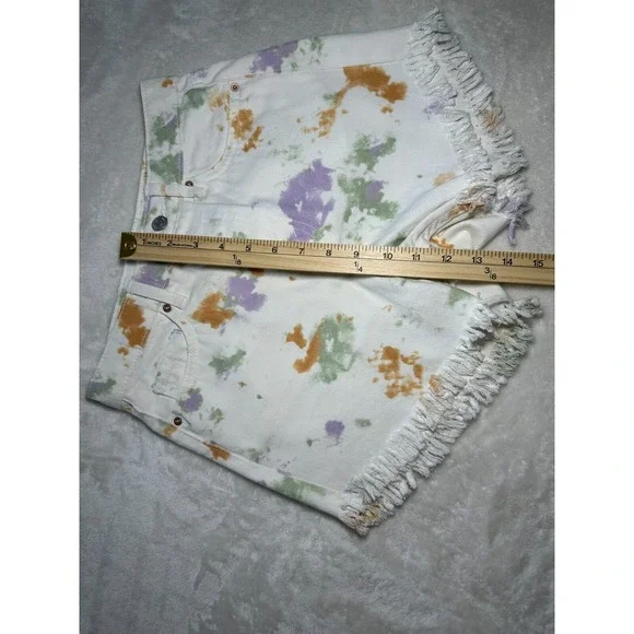 Wild Fable Women Shorts-00 White MultiColor Splatter Pattern Highest Rise Jean - Picture 8 of 9